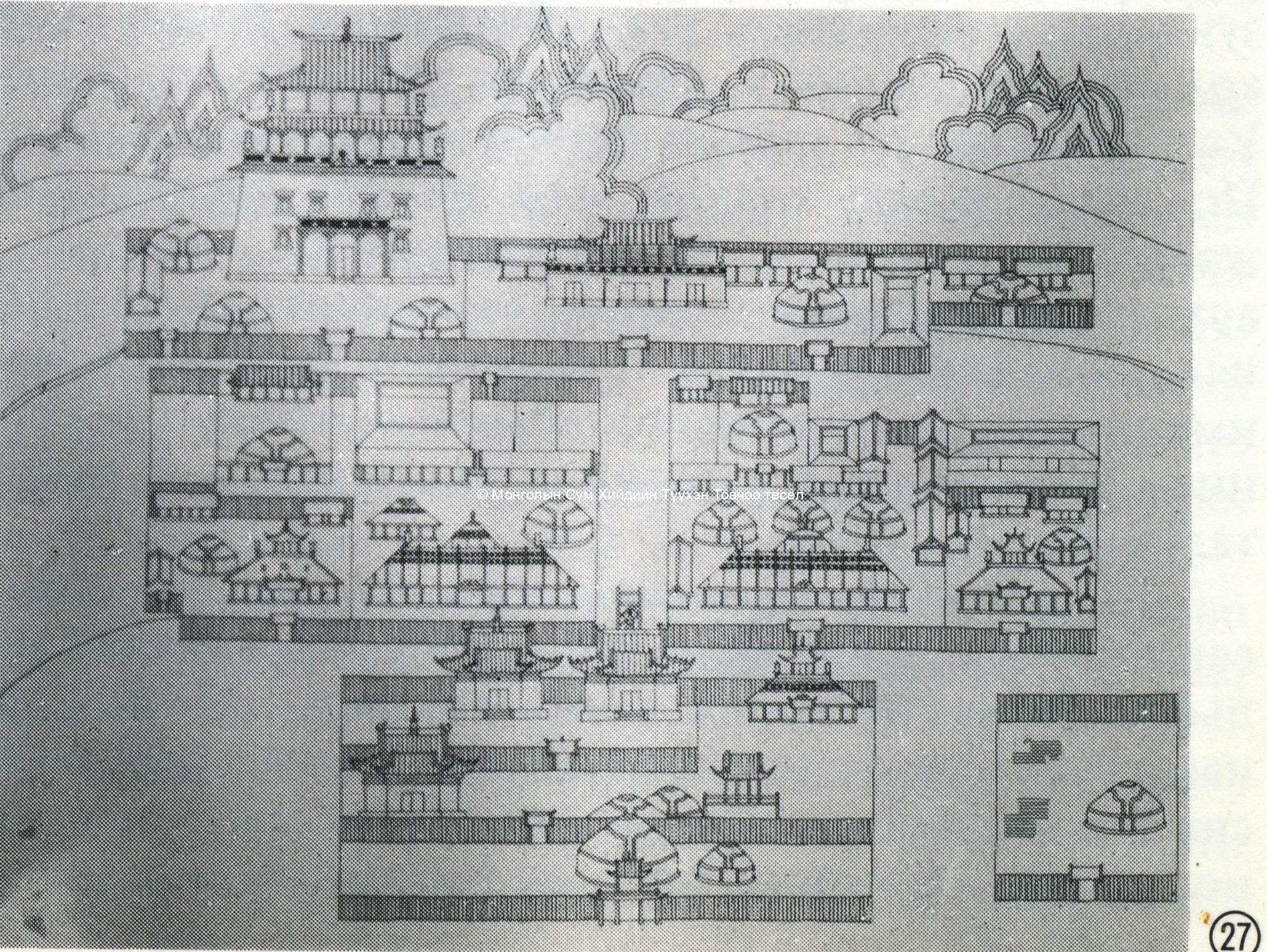 The plan of Gandantegchenlin monastery. Tsültem, N., Mongolian Architecture. Ulaanbaatar 1988, Intro 27
